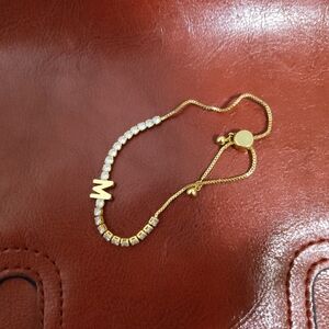 MUST BUNDLE - Gold Plated Bracelet with M Initial and Gem Accents